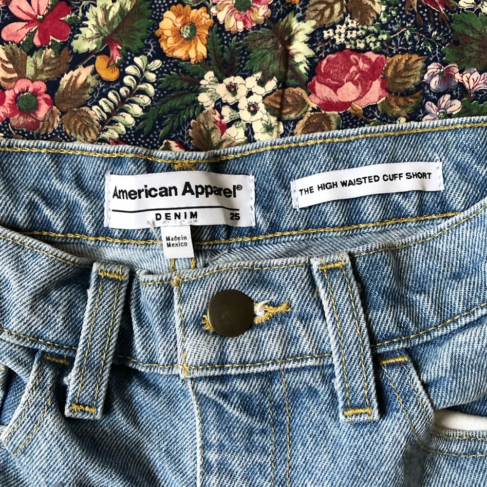 American Apparel Classic The High-Waisted Cuff Short Light Blue Denim Shorts - Picture 3 of 7